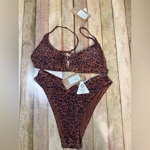 Leopard Print two-Piece Swim Set in Rust Brown shimmer